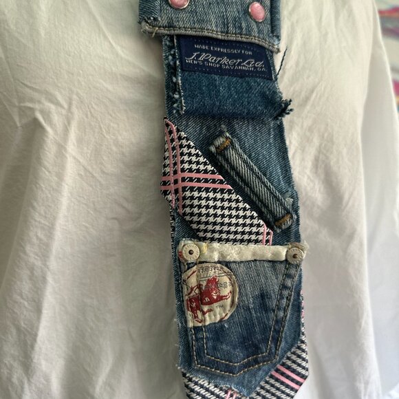 Upcycled Ladies Necktie silk Necktie Necklace - DENIM/PINK - Picture 5 of 6